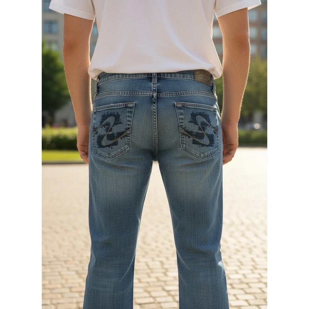 Silver Jeans Tuesday Bootcut Mens 34x33 Blue Good Distressed Low Rise‎ Denim